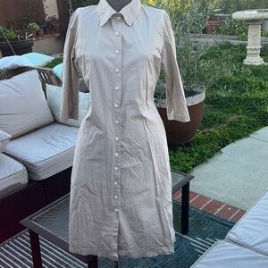 Vintage 1990’s does 1960’s -70’s beige aline button up collar dress sz 4